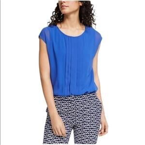 NWT Boden Dakota pleat front cap sleeve top blue sz 6